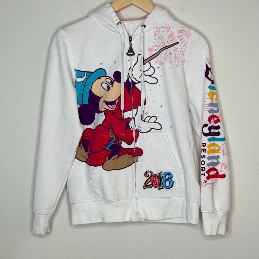 Disneyland Resort 2016 Mickey Mouse Sorcerer Hoodie Womens M Full Zip Disney